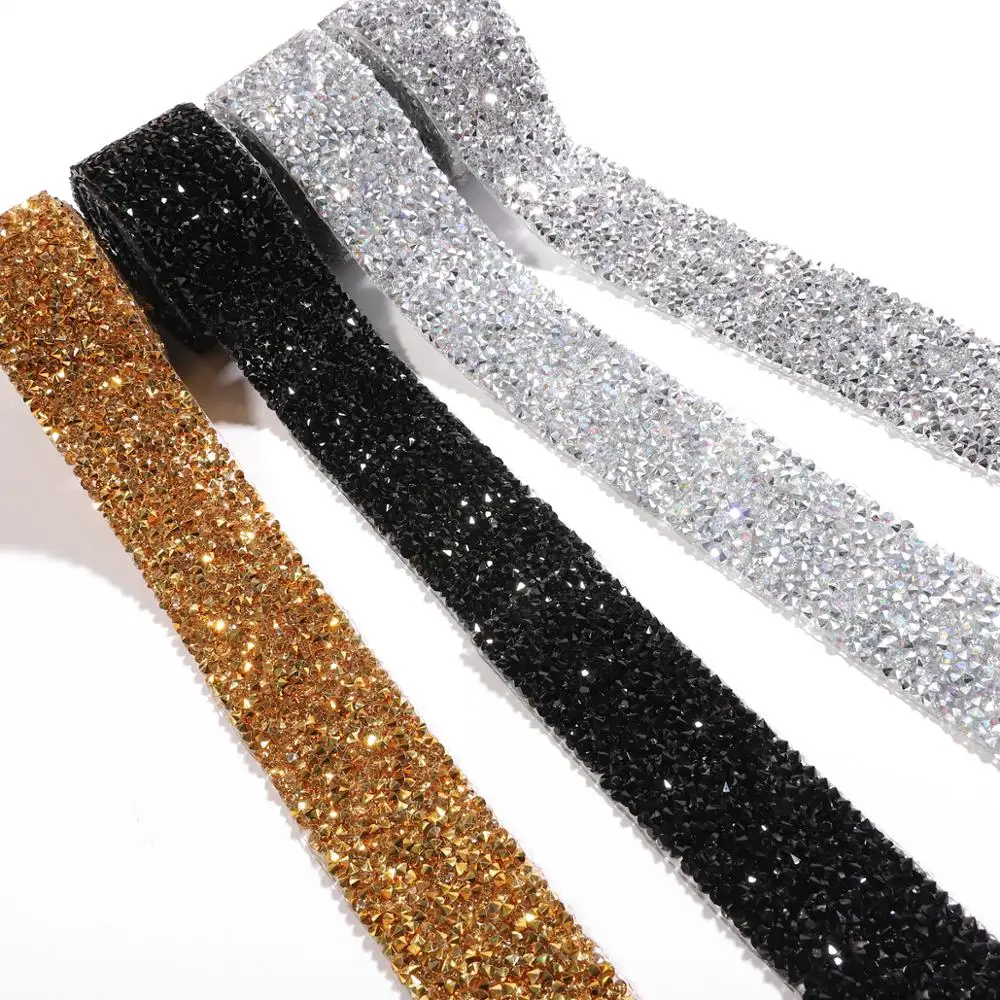 1 Yard Crystal Rhinestone Webbing Lace Tape Voile Ribbon Sewing Trim Iron OnAppliques for Dresses