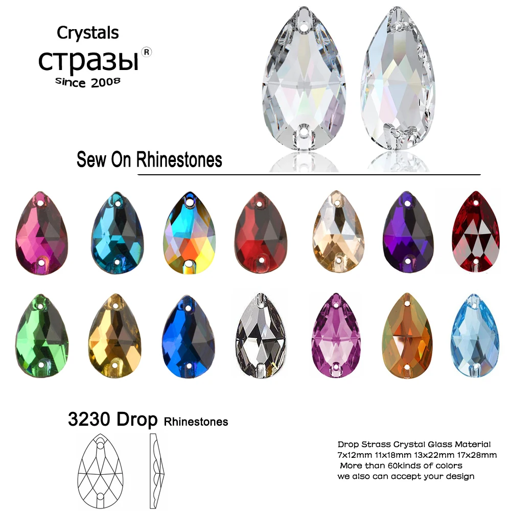 6A Quality Strass Sewing Stones Tear Drop Sew On Rhinestones For Dress Decoration,Bags,Garment,Shoes Making