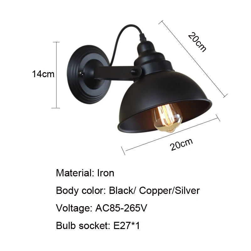 Vintage Wall Lamp E27 Industrial Wall Sconce Black Wall Light for Indoor Lighting Adjustable Retro Loft Bedside bedroom light