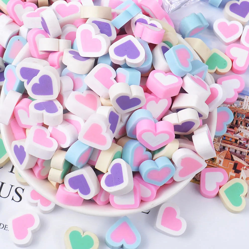 100Pcs Love Heart Shape Beads Mixed Color Polymer Clay Spacer Loose Beads For Decorative Jewelry Making DIY Bracelet Accessories