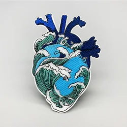 Blue heart sea embroidery patch DIY Iron on Clothes Cropped Badges Applique for Jacket Jeans Decoration Apparel Garment