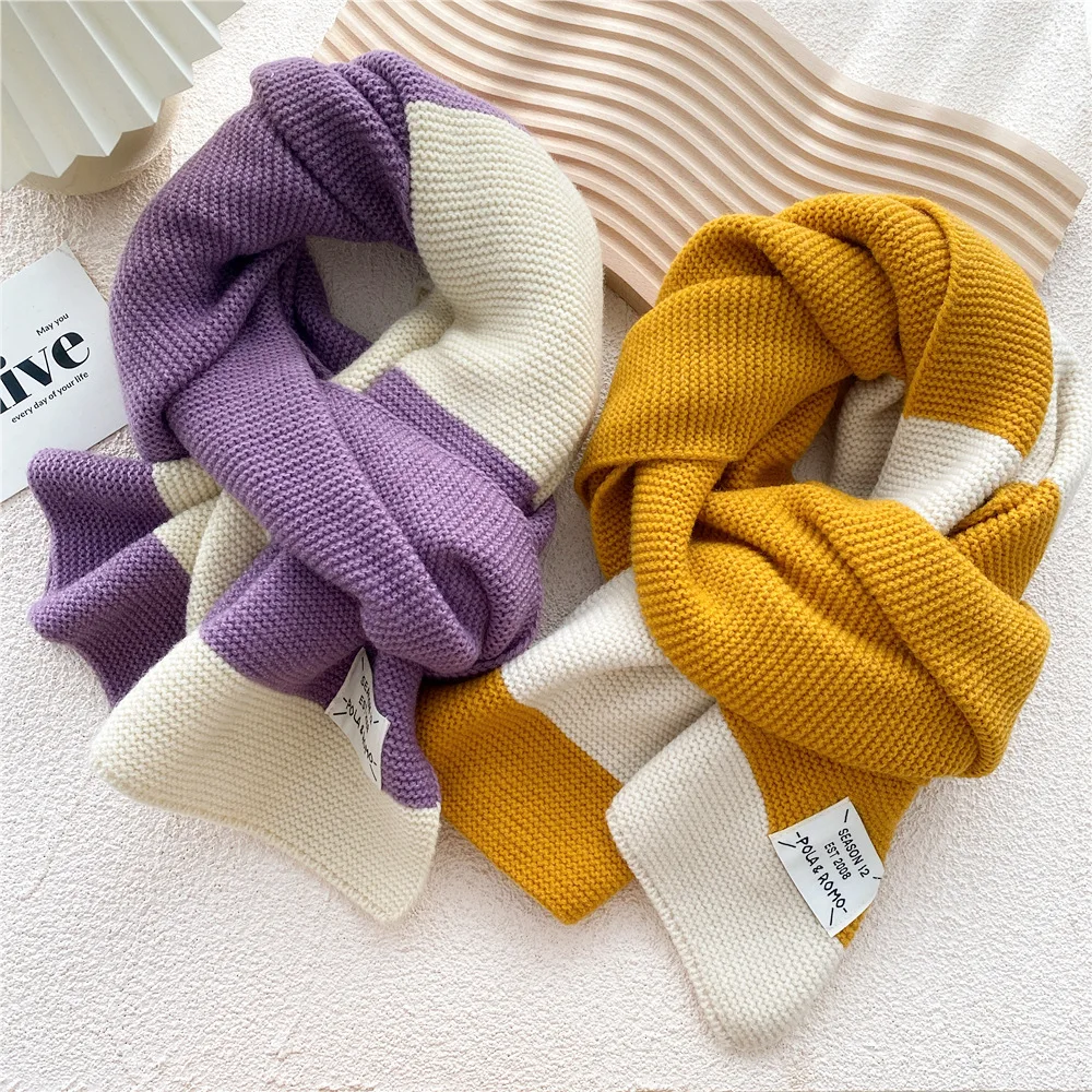 30*165cm Winter Warm Scarf Double Color Long Stripe Knit Neck Ring Shawl Wrap For Women Girl Kid Children