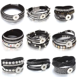 Black Leather 18mm Snap Button Bracelet for Snaps Jewelry PU Leather Snap Bracelet for Women Men DIY Accessories Gift