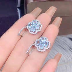 Natural Aquamarine 925 Silver Hoop Earrings Light Blue Gemstone Solid 925 Sterling Silver Simple Earrings for Women