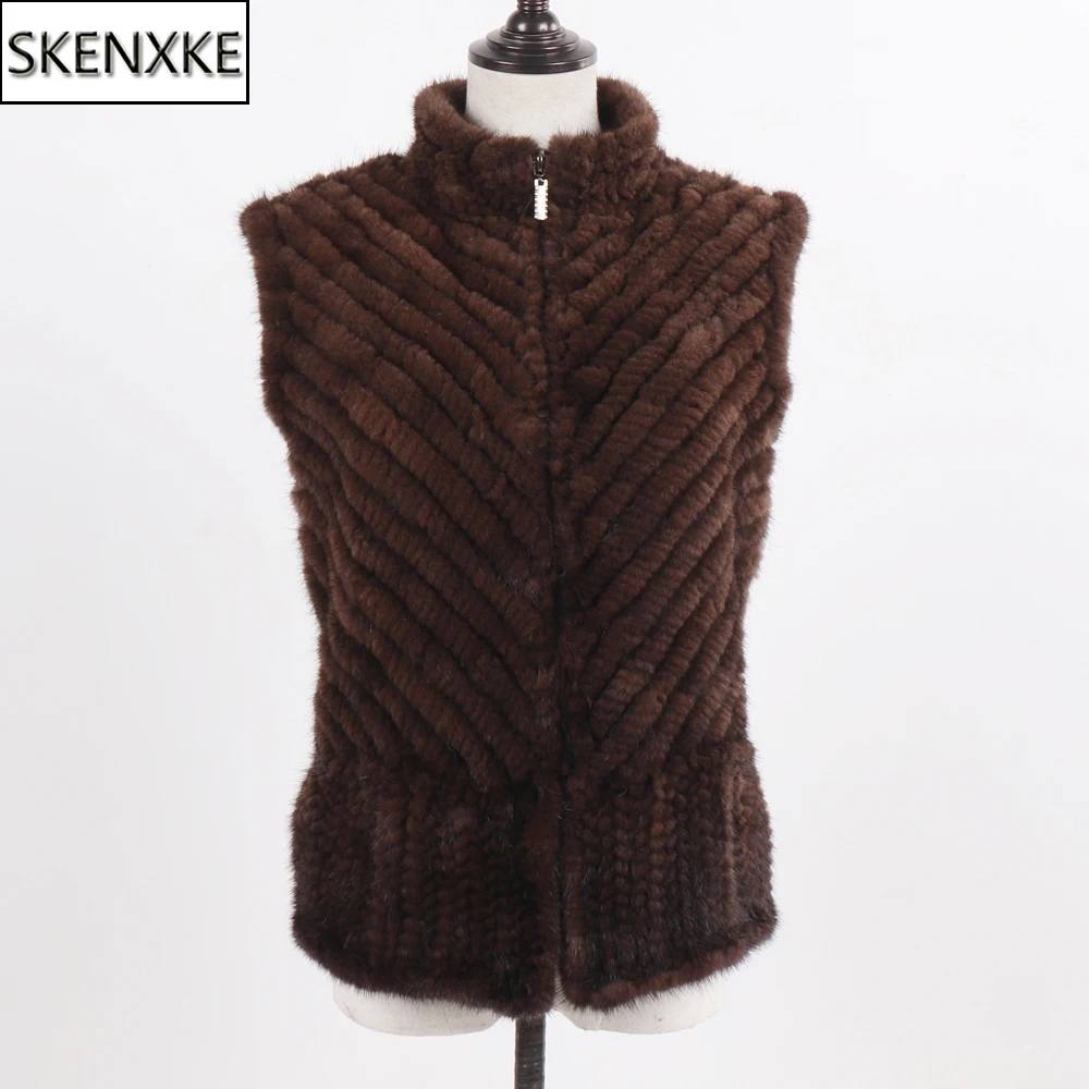 

New Style Autumn Winter Women Real Mink Fur Vest Female 100% Natural Mink Fur Sleeveless Coat Hand Knitted Real Mink Fur Gilet