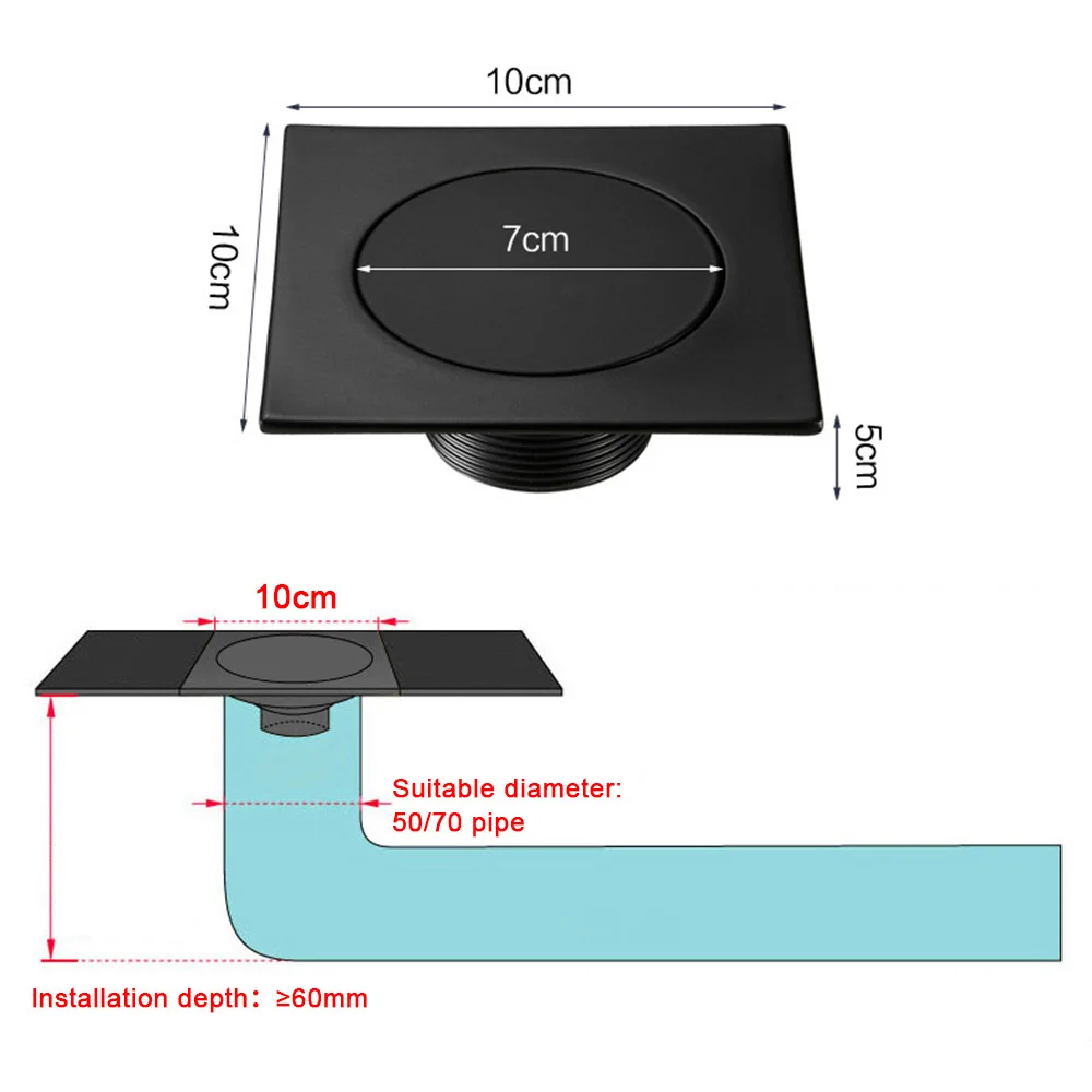 Pop Up Foot Floor Drain 10 * 10cm Push Down Shower Bathroom Drain Cover Plug Square Brass Chrome Anti-odor Bath Drains