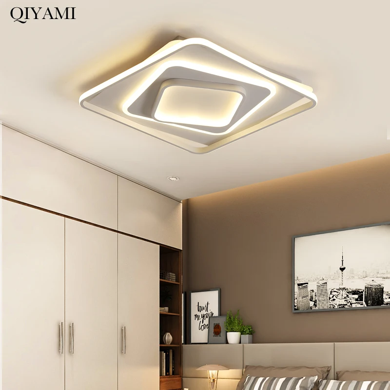 Modern Square LED Chandelier Lights For Master Bedroom Living Room Study Indoor Lighting Fixtures Deco Lustre Lamps AC 90-260V