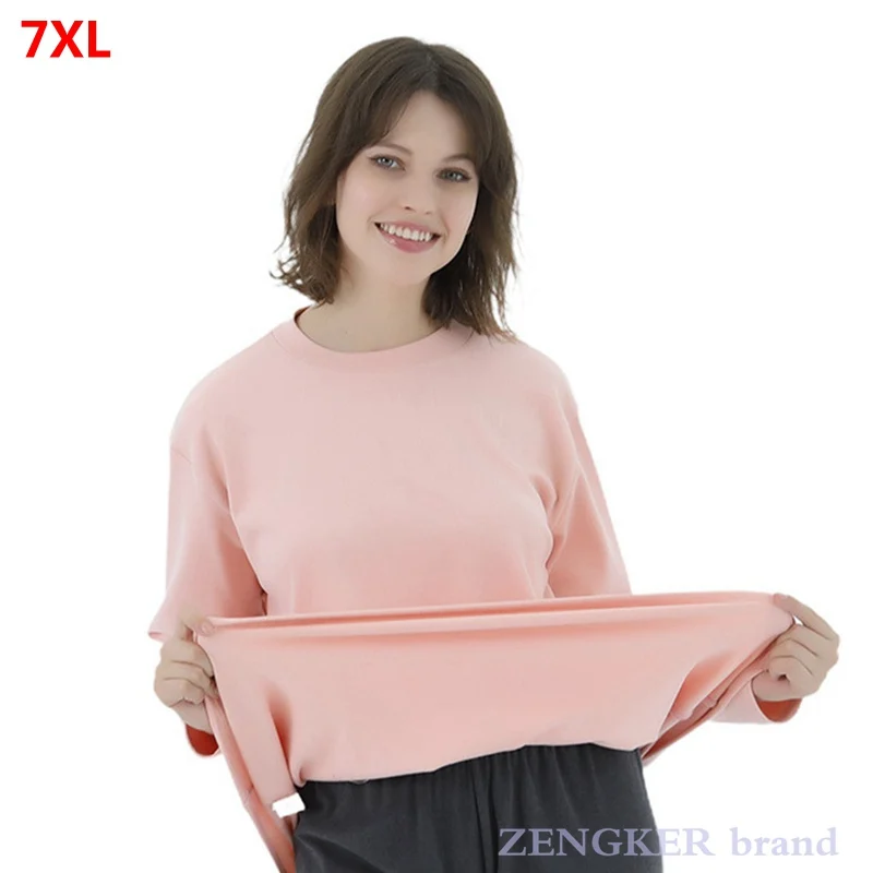 

Women's autumn winter new plus size double-sided fleece warm top home long-sleeved loose bottoming shirt 5XL 6XL 7XL