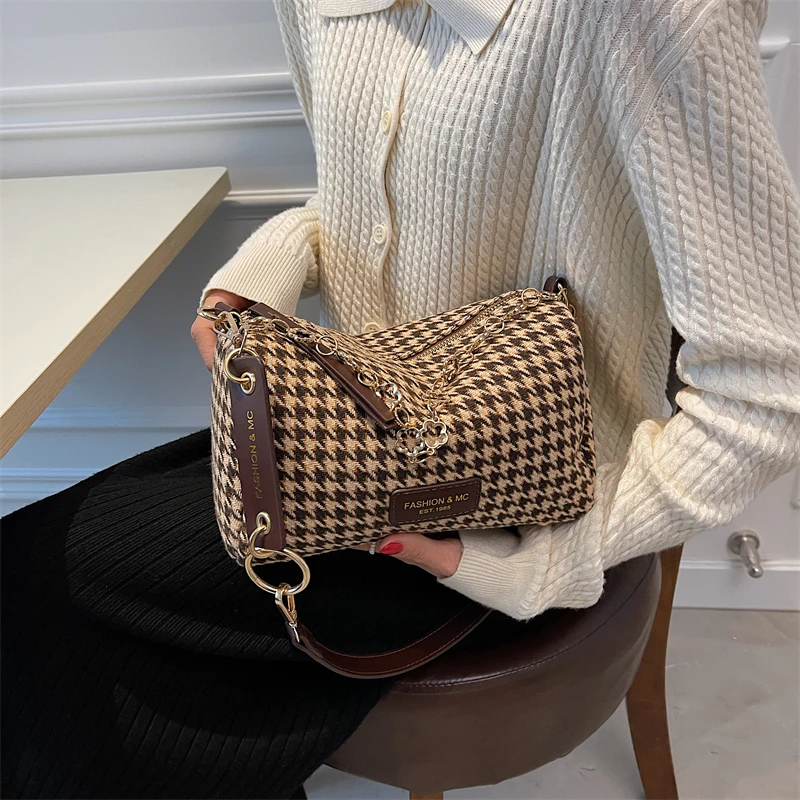 Small Chain Houndstooth Shoulder Crossbody Bags Woolen Cloth Luxury Designer Women 2021 hit Winter Handbags and Purse Branded