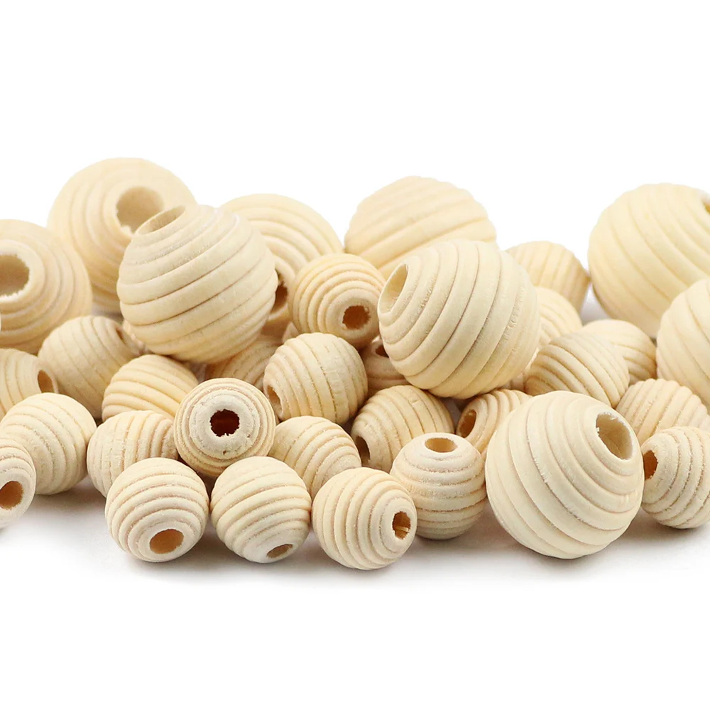 10-30pcs 12/20mm Threaded Round Beads, Log Color Blank Wooden Loose Beads Accessories Jewelry Making DIY Bracelet Craft Supplies