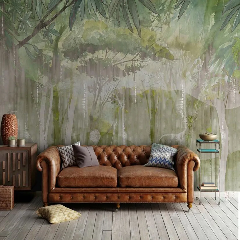 

Milofi Custom large wallpaper mural European-style hand-painted abstract medieval tropical rainforest forest elk background wall