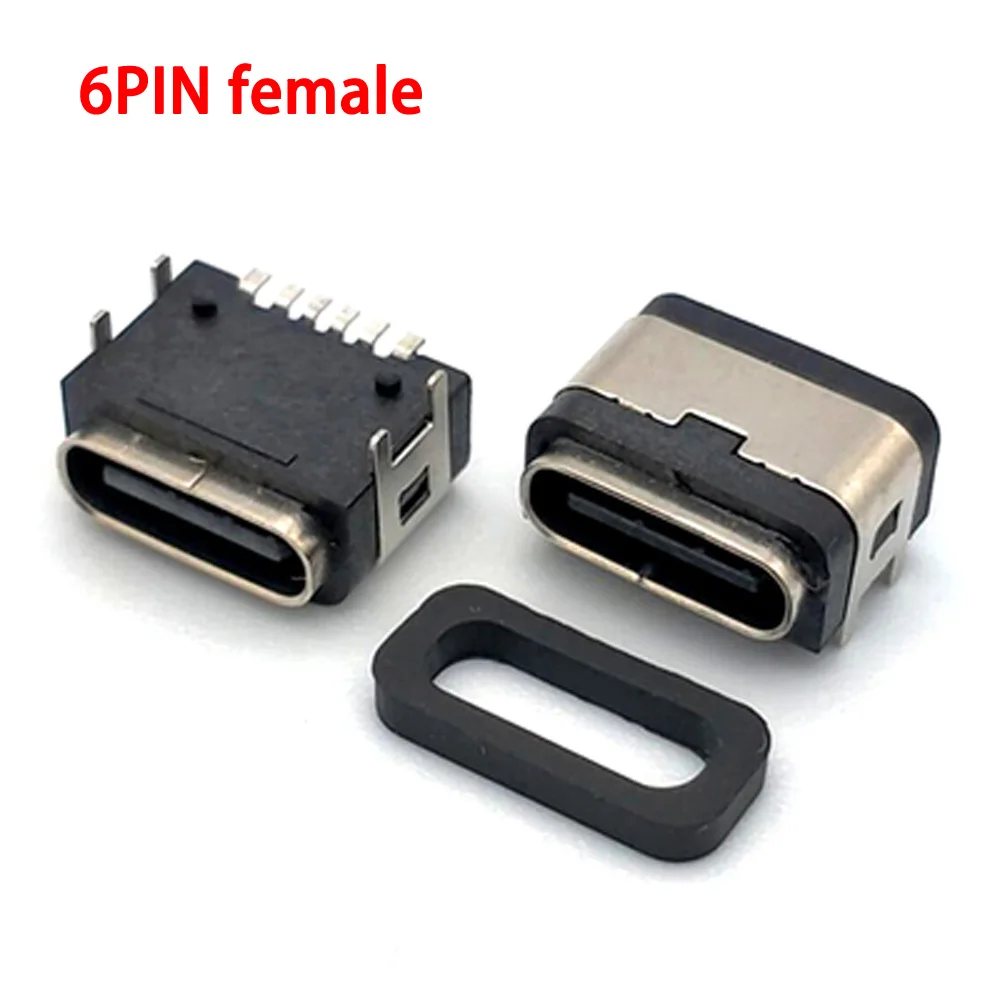 

2pc 5pc Type c 6 Pin IPX7 female seat waterproof USB connector jack Charging port socket power For Lenovo HUAWEI phone tablet