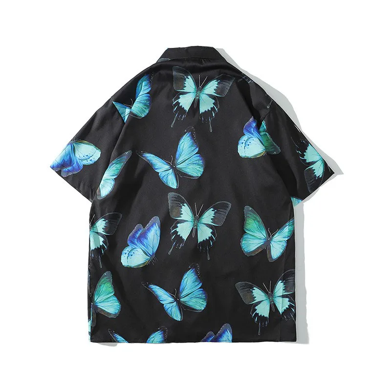 Men Shirt Short Sleeve Black White 2021 New Arrival Summer Loose Butterfly Male Shirt Thin Student Korean Style S79