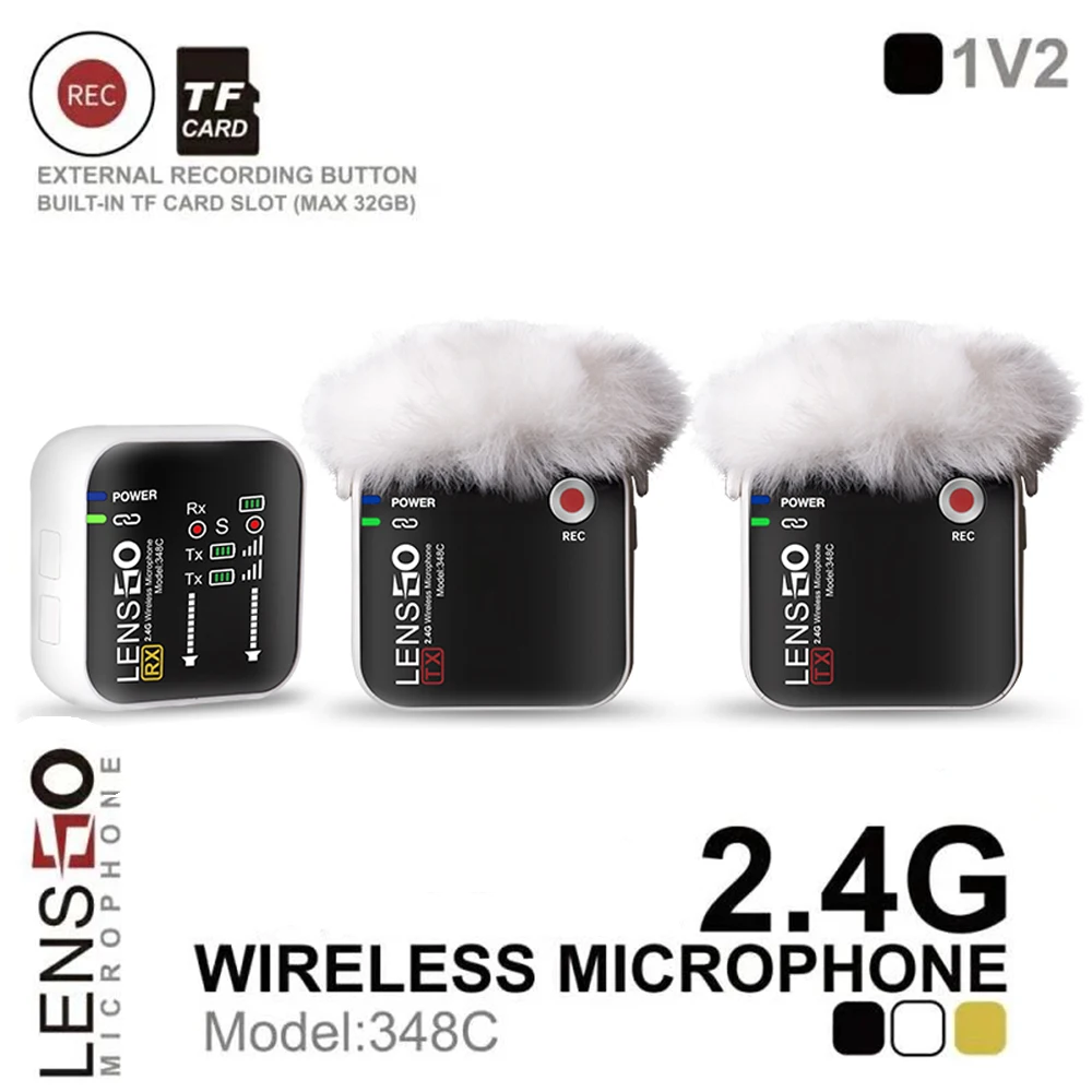 Lensgo 348C 1in1 2in1ไมโครโฟนไร้สาย2.4G ระบบสตูดิโอคอนเดนเซอร์สัมภาษณ์ Mic สำหรับโทรศัพท์กล้อง DSLR