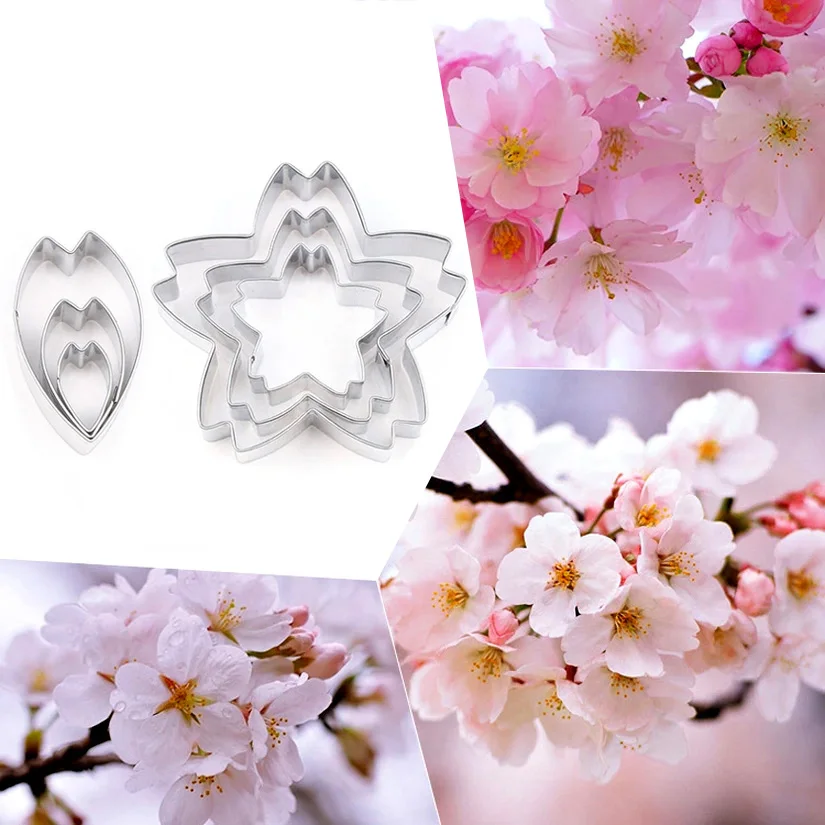 3 pcs/set Sakura Petal Cutters Set Stainless Steel Fondant Cake Cookie Decorating Tools