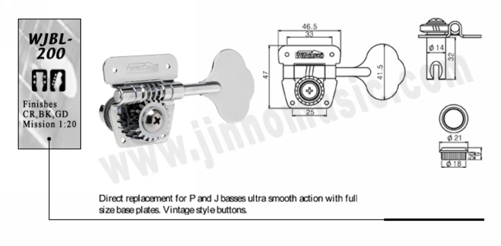 Open Frame Electric Bass Machine Heads Tuners Wilkinson Tuning Peg Chrome Silver for bass WJBL-200  from korea