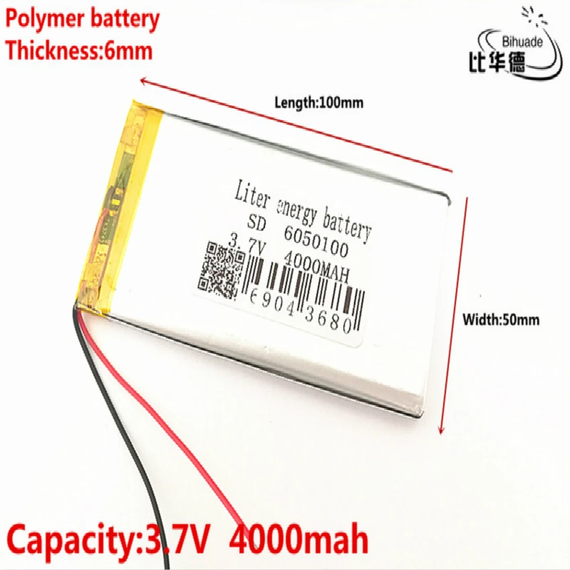 

Liter energy battery 1pcs/lot 6050100 3.7V 4000mAh 6052103 6050105 Polymer Lithium LiPo Rechargeable Battery For GPS PSP