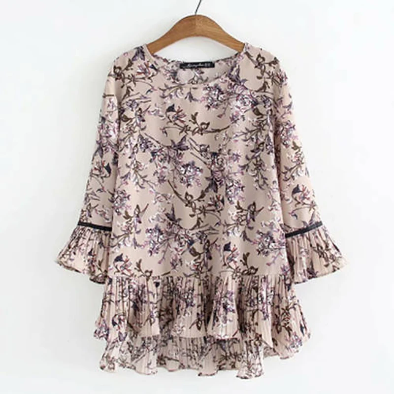 Chiffon Elegant Womens Blouses Summer Tops For Women Ruffle Tunic Floral Blouse Female Clothes Loose Casual 5XL V2183