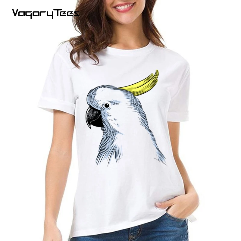 Vagarytees Funny animal Parrot Crest Print Women t shirt Top Tee Hipster  T-shirt Casual Tops Streetwear Girl tshirt