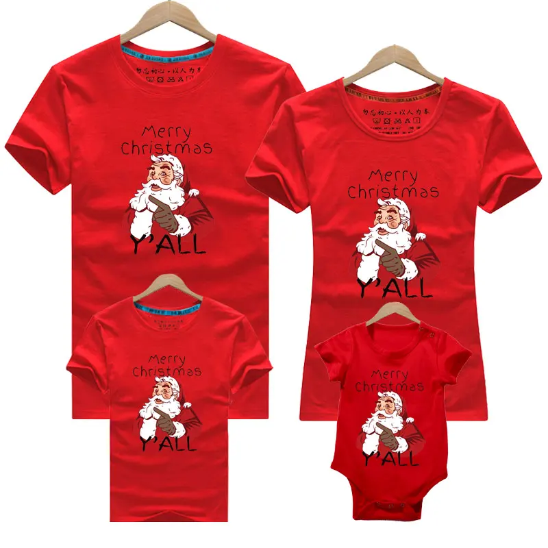 Family Christmas Matching Clothes Mother Daughter Short sleeve T-shirts Elf Santa Claus Reindeer Elk Print Tees Red Pajamas Top