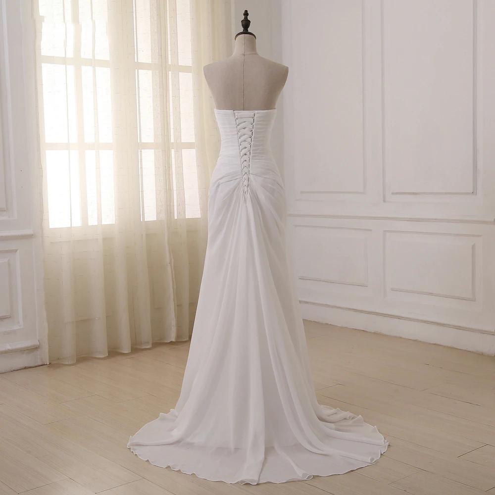 Jiayigong Boho Wedding Dresses Sweetheart Sleeveless Vestidos de Noiva Pleats Sweep Train Summer Beach  Dress Plus Size