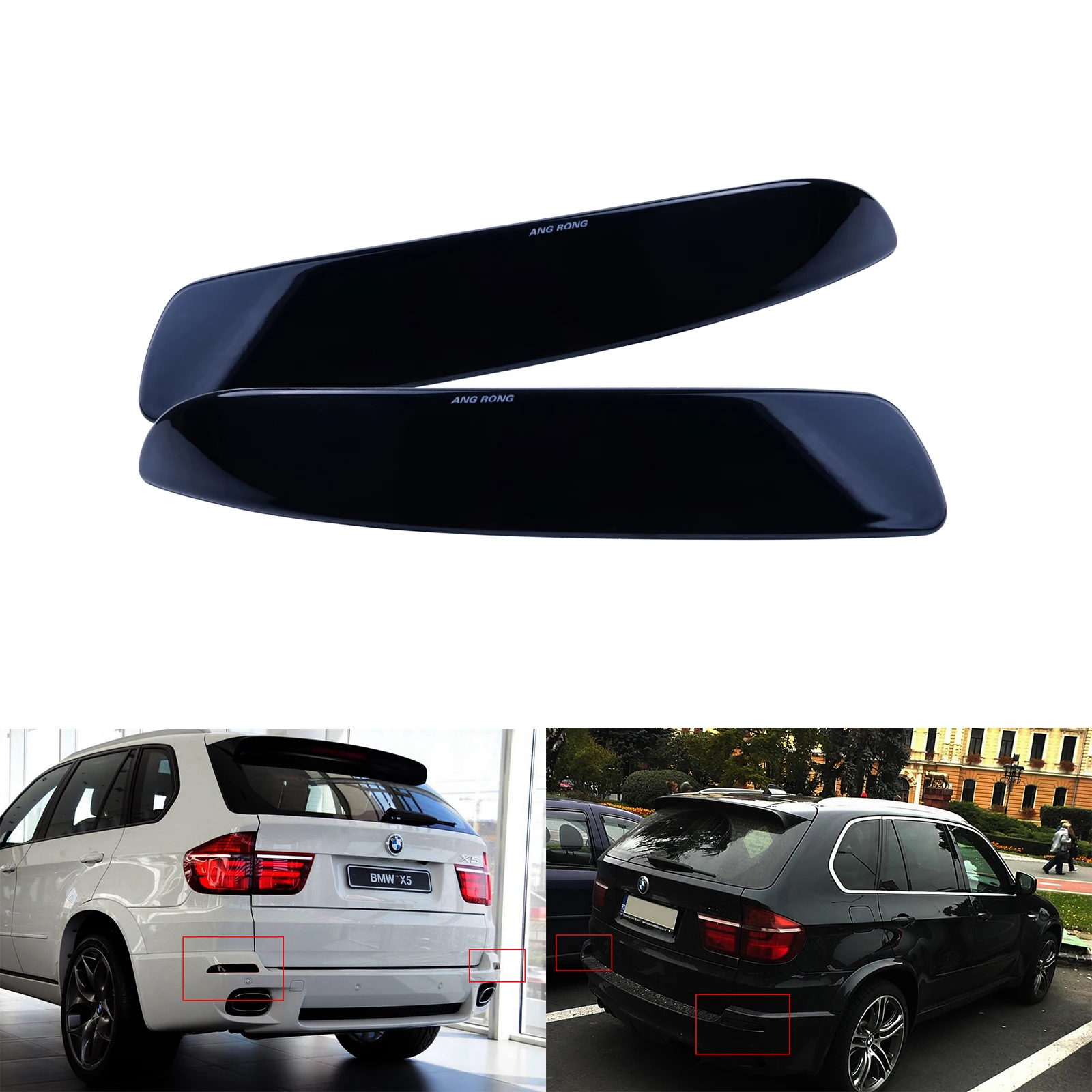 ANGRONG Left & Right Black Smoked Lens Cover Rear Bumper Reflector No Bulb For BMW X5 E70 06-13