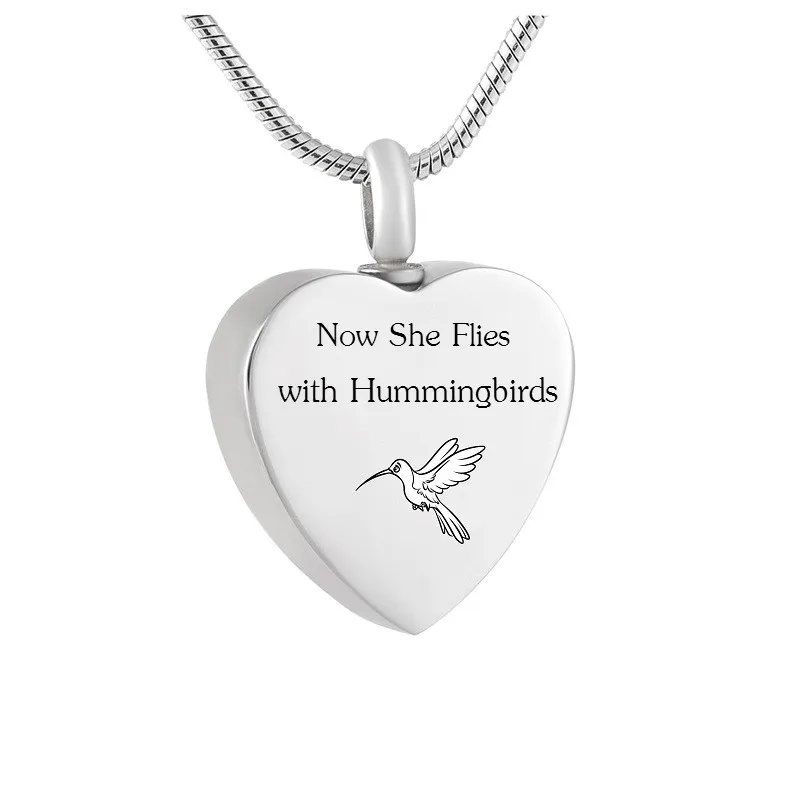 IJD9788 Now She Flies with Hummingbirds Cremation Ashes Keepsake Necklace for Women Loss of Mom/Grandma Remembrance Jewelry