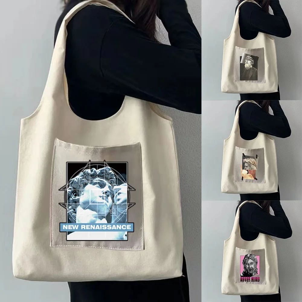 Bolso de lona de gran capacidad para mujer, bolsa de hombro tipo mensajero, respetuoso con el medio ambiente, reutilizable, ideal para ir de compras