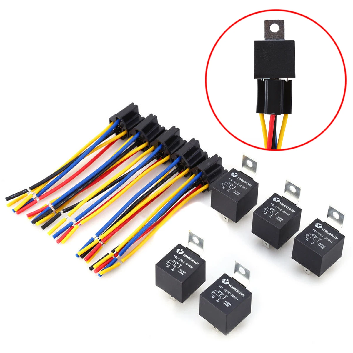 5 Set DC 12V 40A AMP Relay & Socket SPDT 5 Pin 5 Wire YCL-12V-C JD1914 For Auto Car Truck Accessories