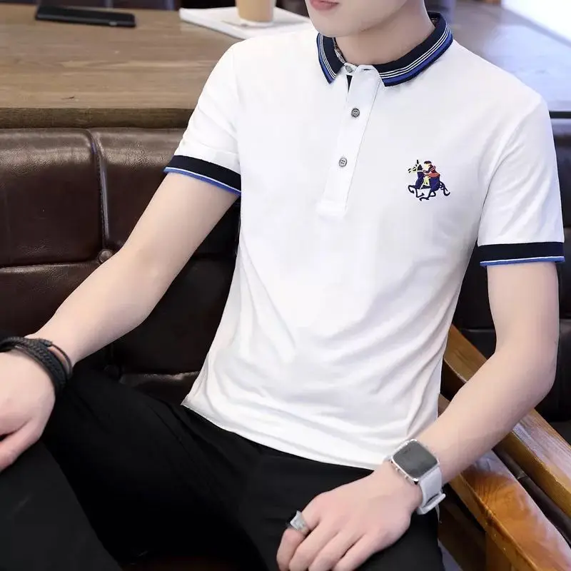 Men's Fashion POLO Embroidery Cotton Shirts Homme Short Sleeve Fine Workmanship Business Tops Casual Style Big Size M to 4XL