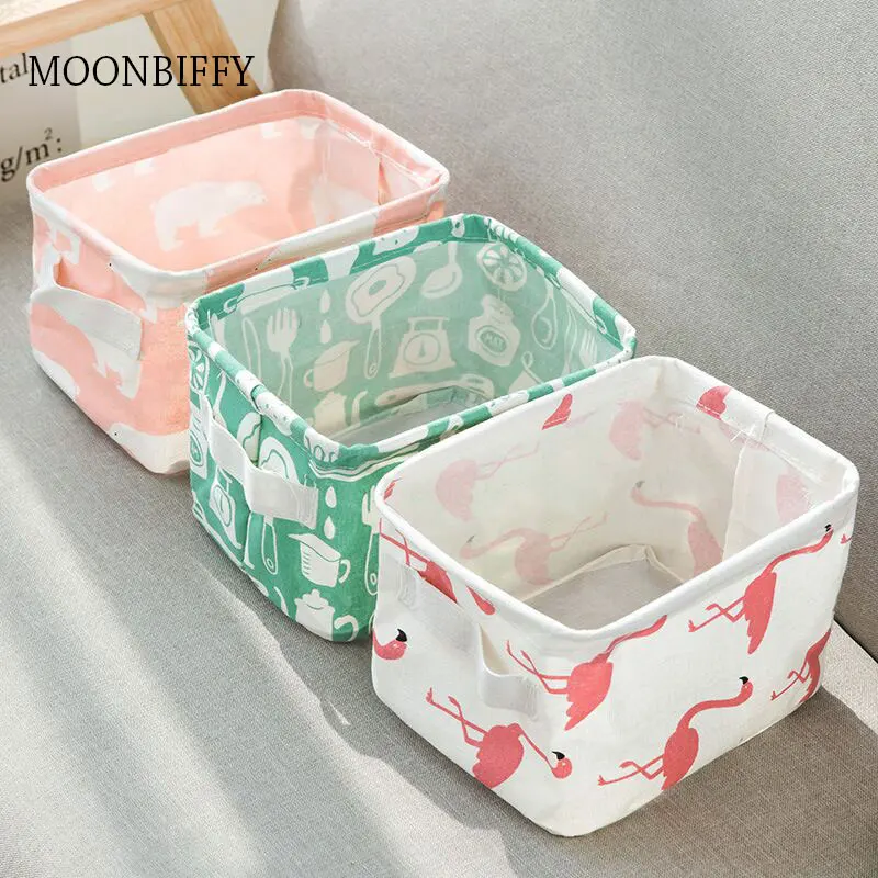 Cartoon Desktop Storage Basket Cute Flamingo Waterproof Organizer Cotton Linen Sundries Storage Box Cabinet Underwear Bag 2021