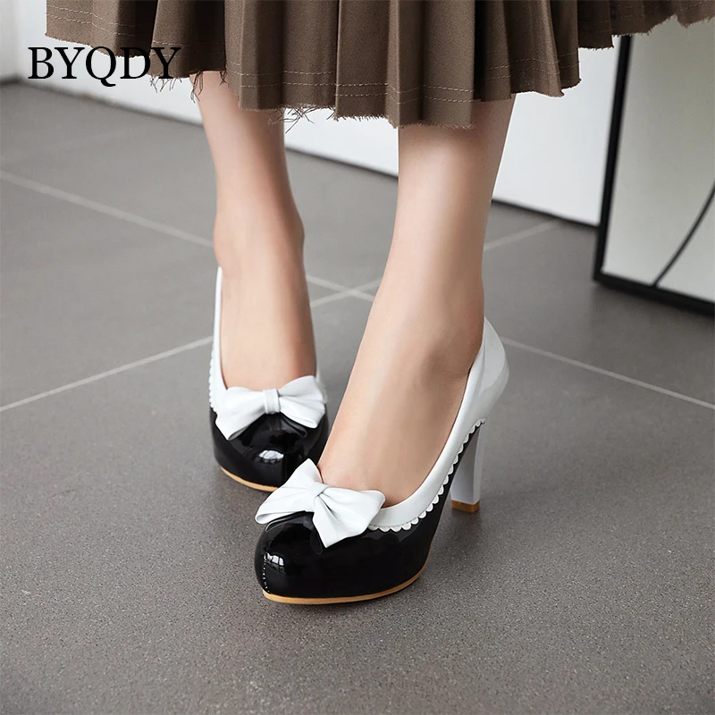 BYQDY New 2021 Spring High Heels Female Shoes Spike Heels Bowtie Footwear Slip on Party Wedding Mary Jane Pumps Shallow Shoes