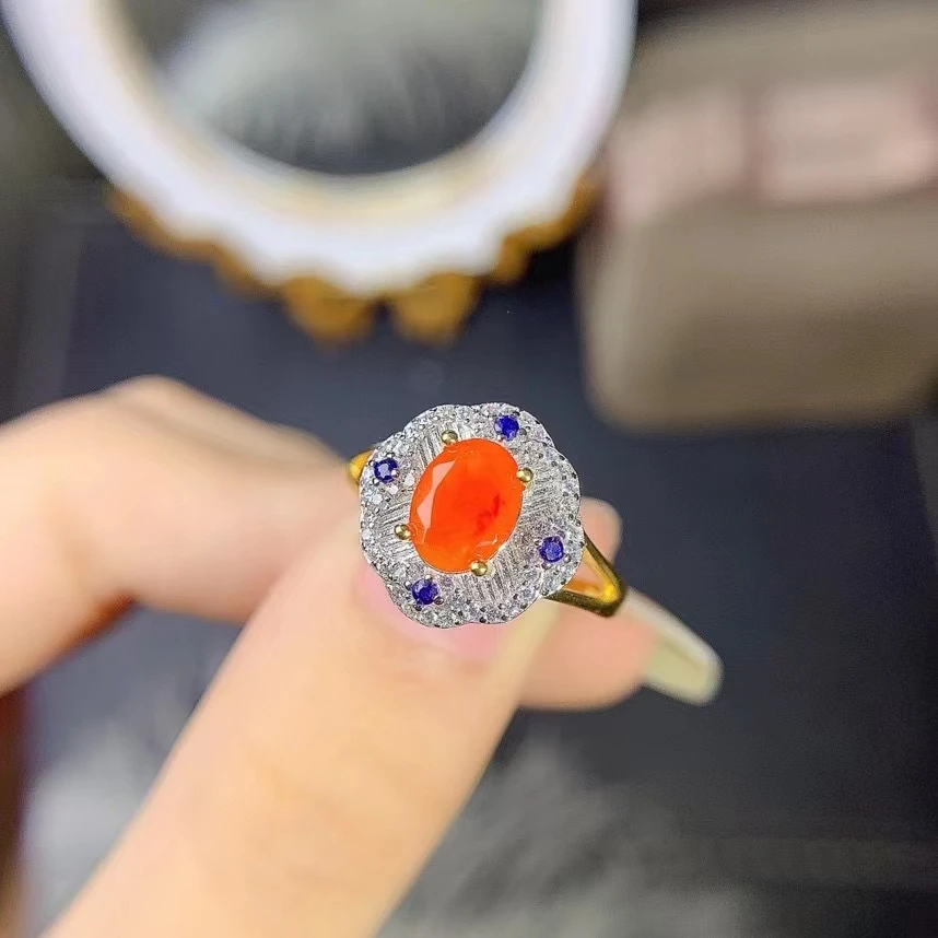 2022 Natural Fire Opal Rings for Women Date Gift Good Color Gemstone 6x8mm Size Fine Jewelry Real 925 Sterling Silver Free Ship