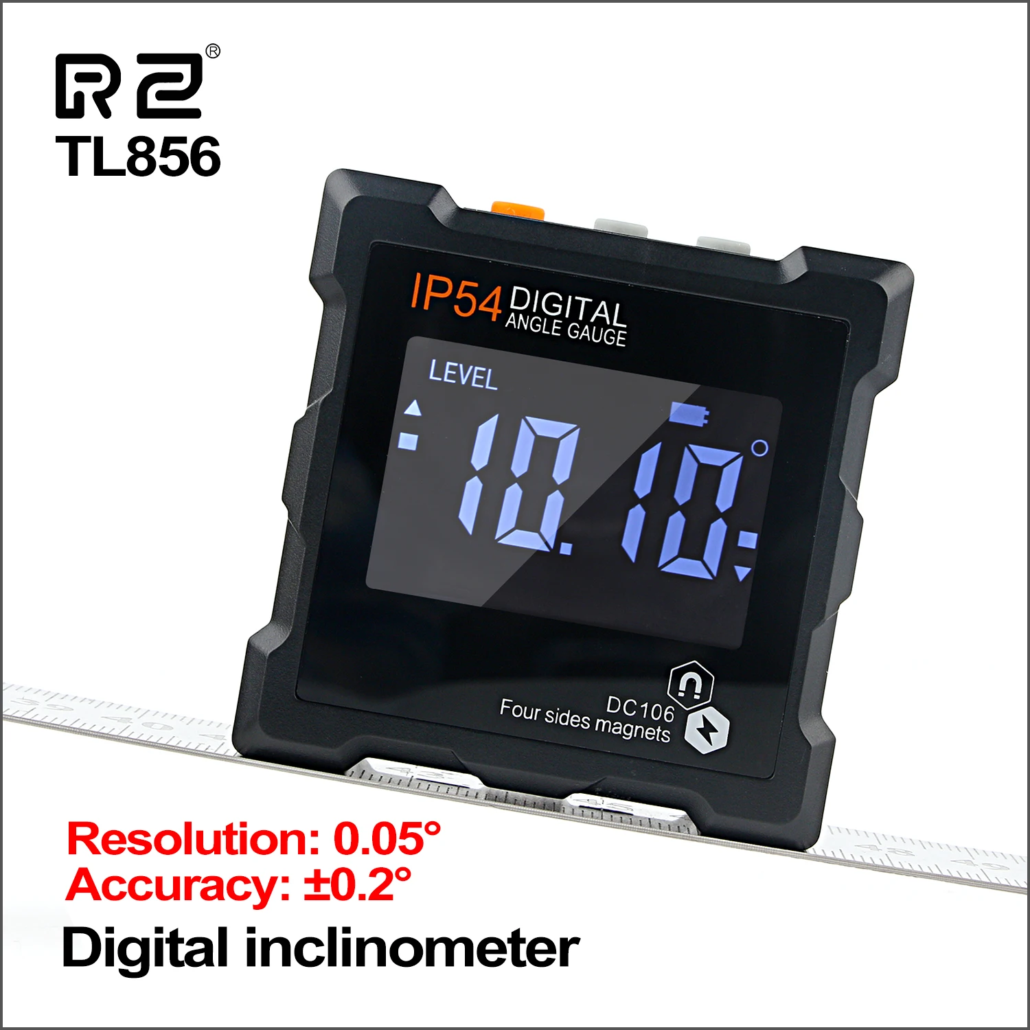 Inclinometro digitale RZ inclinometro Mini misura 360 ° con goniometro smussato universale elettronico a Base magnetica a quattro lati