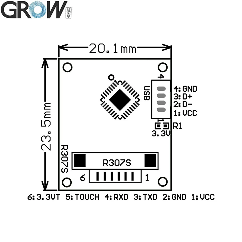 GROW R307S Cheap 1000 Capacity USB UART Optical Fingerprint Module Sensor Scanner For Door Access Control