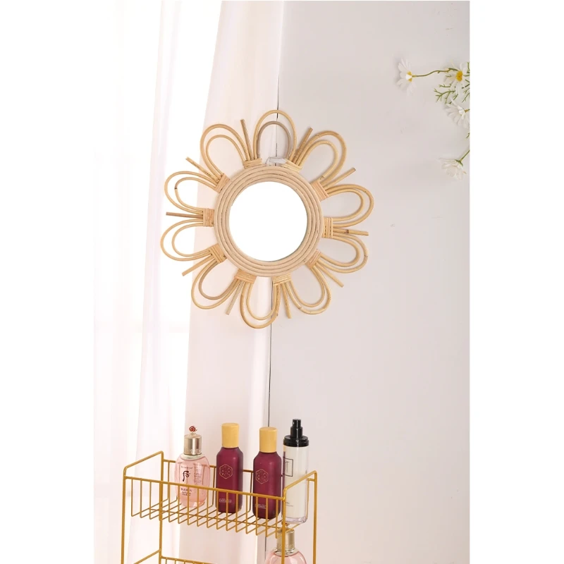 2024 New Woven Rattan Dressing Mirror Innovative Art Decoration Makeup Mirrors Bathroom Bedroom Wall Hanging Mirror Photo Props