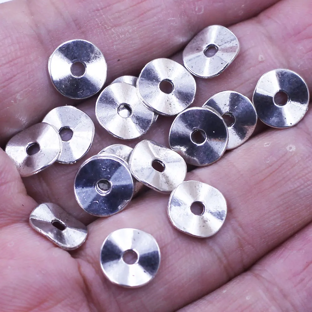 50Pcs Spacer Beads Wave Round Silver Tone Jewelry DIY Findings 9mm