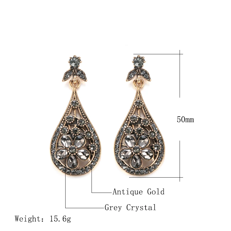 Wbmqda Vintage Crystal Flower Drop Earring For Women Ethnic Bride Jewelry Antique Gold Color Dangle Earring Arabesque Bijoux