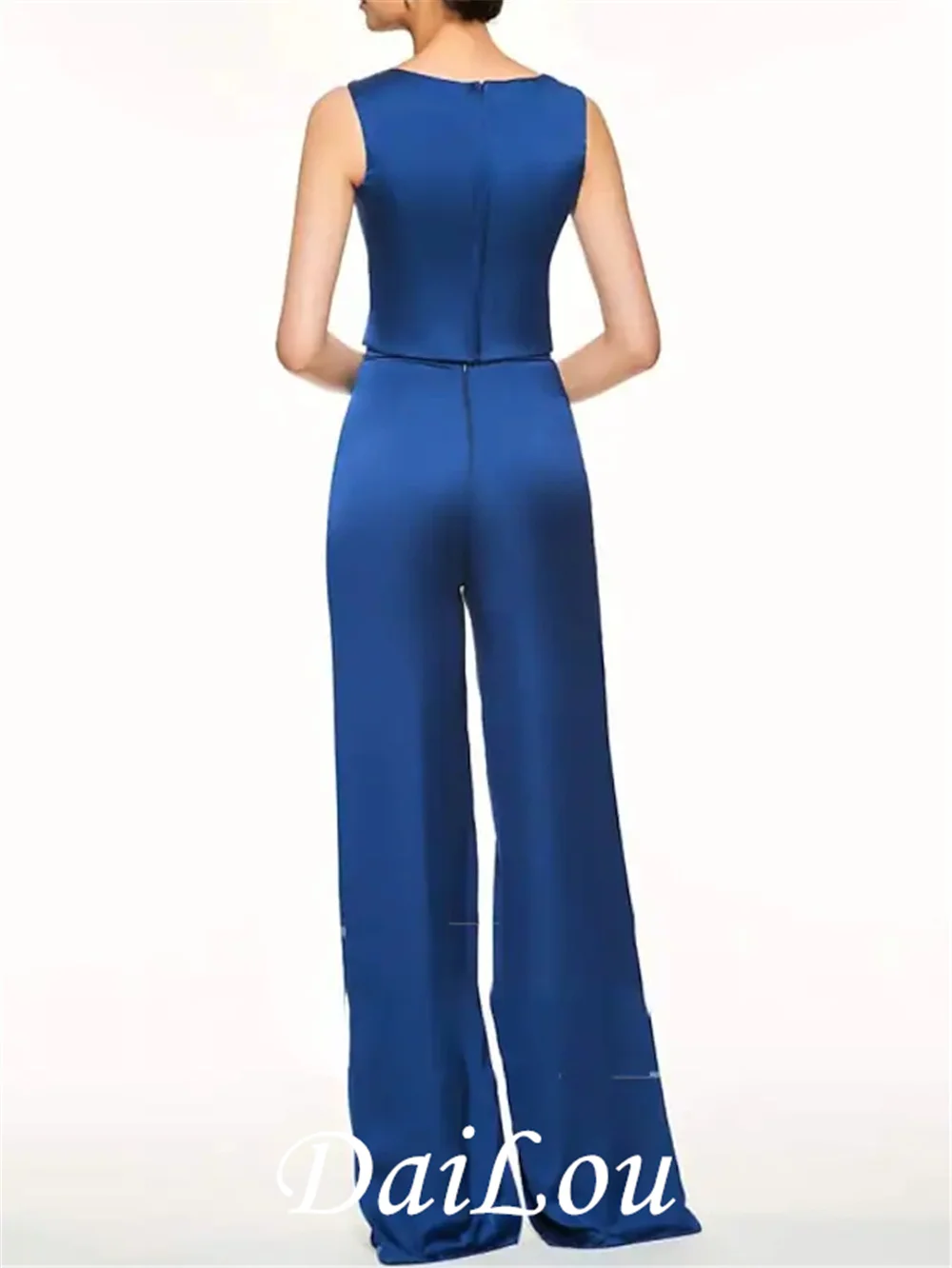 Broekpak/Jumpsuit Moeder Van De Bruid Jurk Elegante Jewel Hals Floor Lengte Satijn Chiffon Lange Mouw Met Pleats Kralen 2021