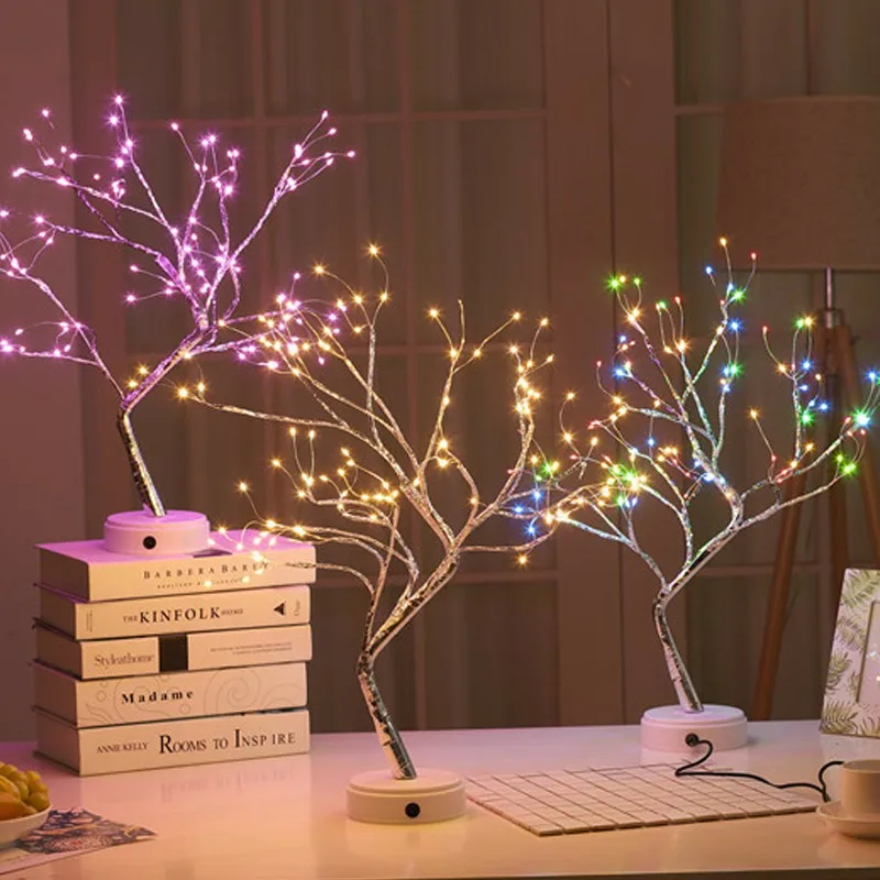 108 LED USB Table Lamp Copper Wire Christmas Fire Tree Night Light Table Lamp Home Desktop Decoration Christmas Decoration