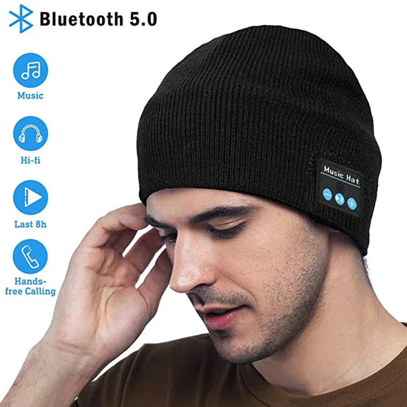 Bluetooth Earphone Music Hat Winter Wireless Headphone Cap Headset Mic Outdoor Cycling Hiking Knitted Hat For Phone Smart Device