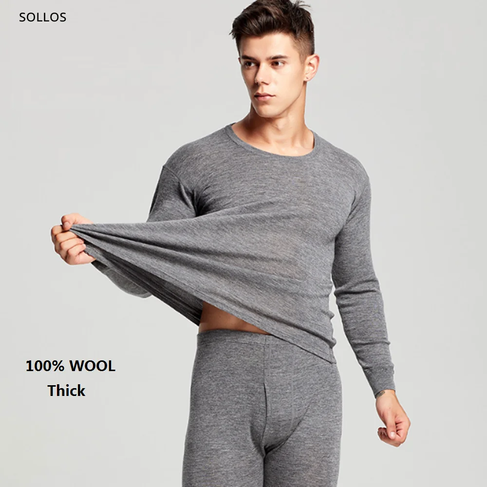 thick 100% wool brushed merino men thermal underwear set winter clothes for women snow inner wear womens clothing mens pajama