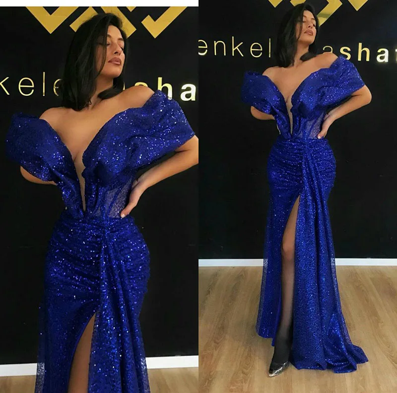 SoDigne Elegant Evening Dresses Off Shoulder Lace Sequins High Side Split Prom Gowns Custom Made Mermaid Special Occasion Dress