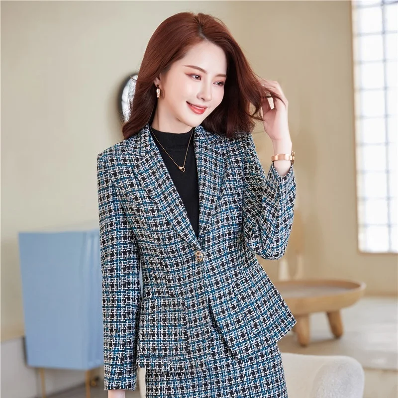 

Women's jacket Fashion One Button Plaid Coat OL Styles Autumn Winter Thicken Blazers for Women Business Work Blaser Outwear Tops