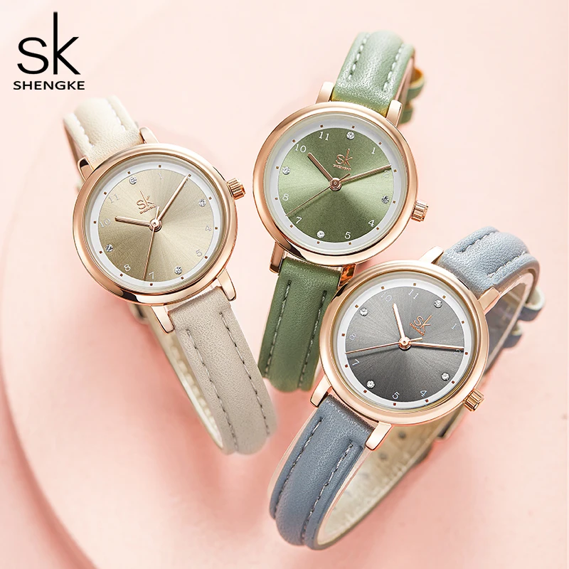 Shengke Women Watches Slim Leather Strap Mini Dial Japanese Quartz Movement Elegant Relogio Feminino Gift Watch Reloj Mujer Girl