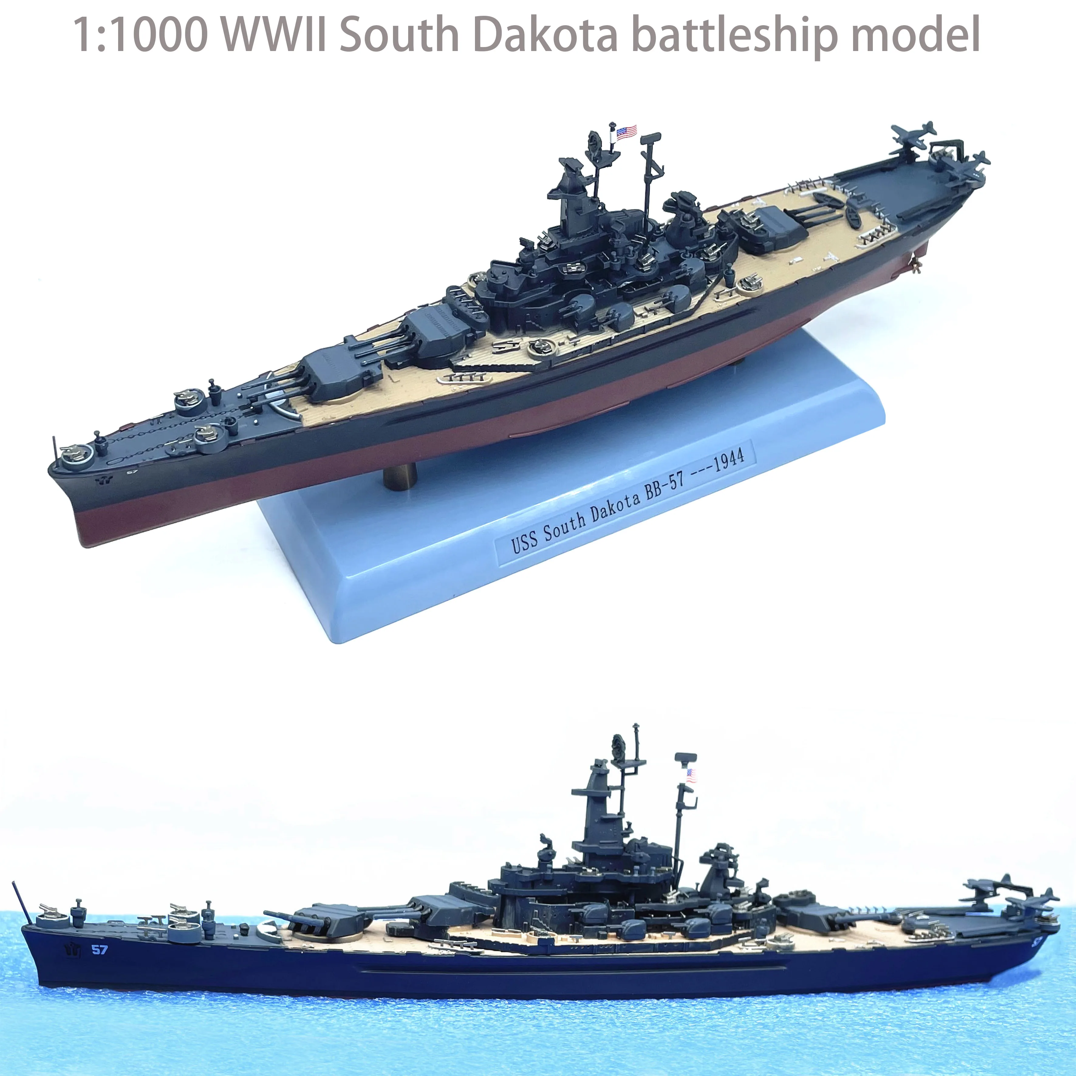 1: 1000 US South Dakota battleship model BB57 1944 Finished ornament alloy hull