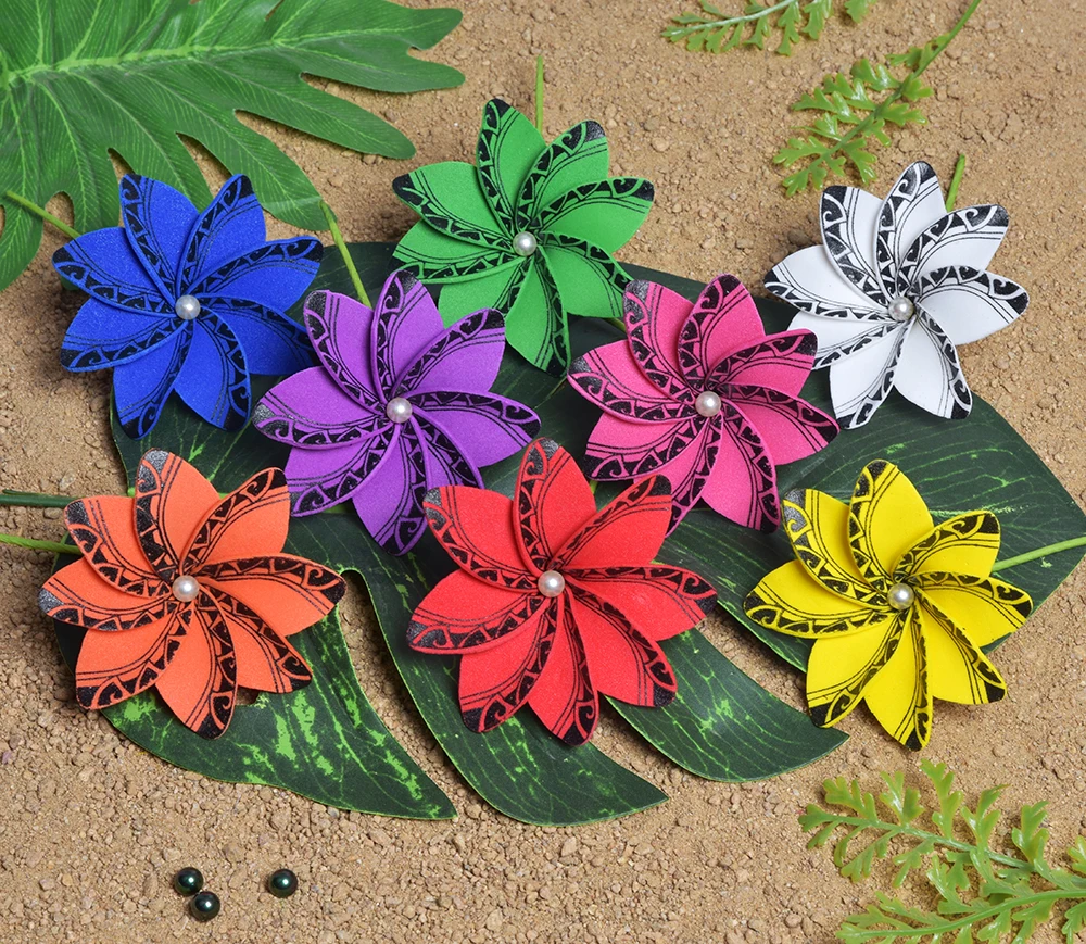 

MIXED COLORS Free Shipping 80pcs/lot F1189-2 8Color 9CM Foam Tiare Hair Pick W White Shell Pearl Hawaii Tropical Flower Headwear