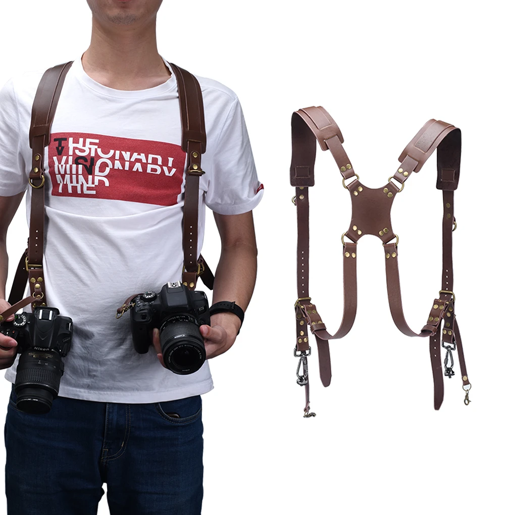 Portable Camera Strap Leather DSLR Strap Double Shoulder Strap Photography Accessories Camera Harness Strap