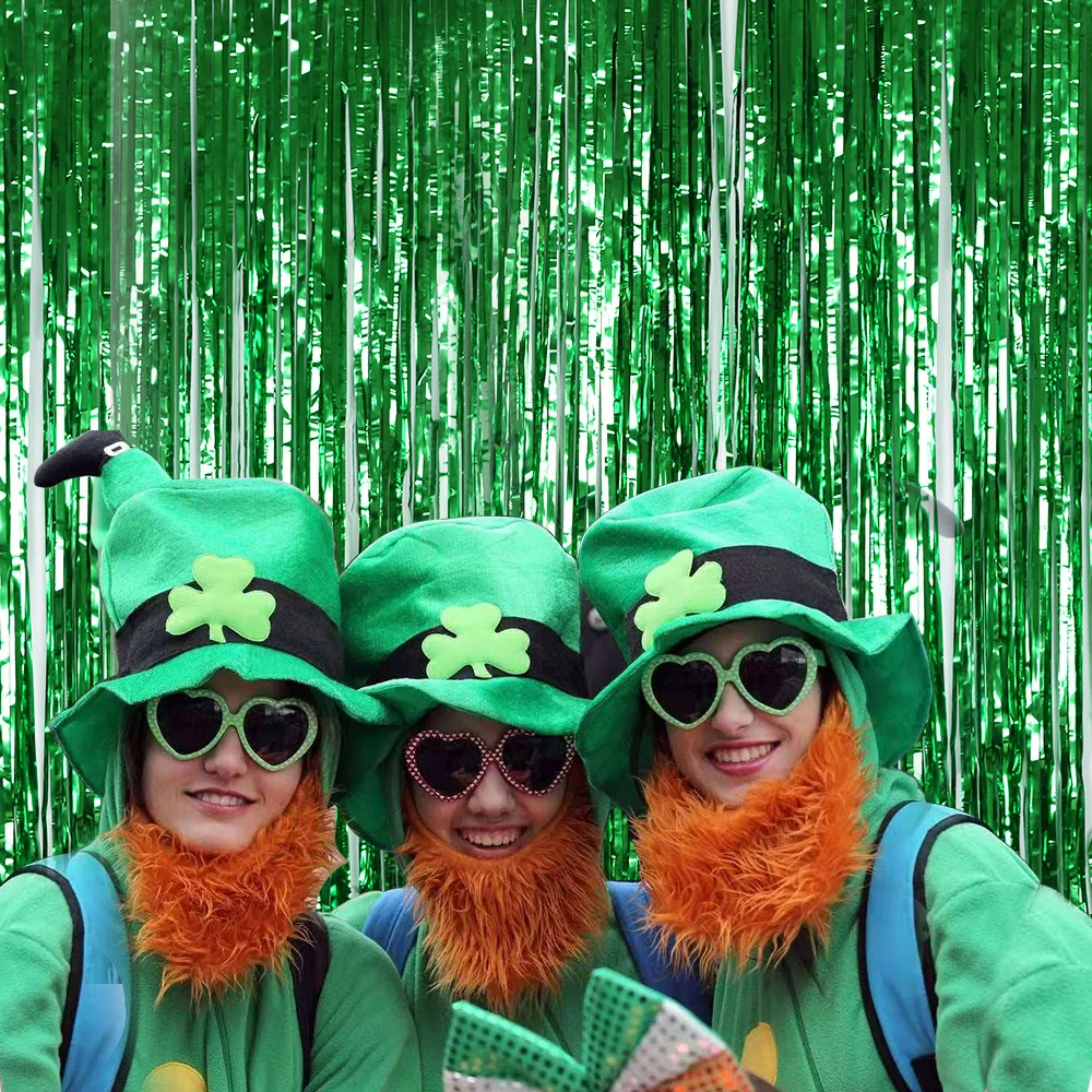 St Patrick' Day Decoration Rain For Photo Hawaii Party Decoration Green Photozone Photo Curtains Backdrop Curtain Tinsel