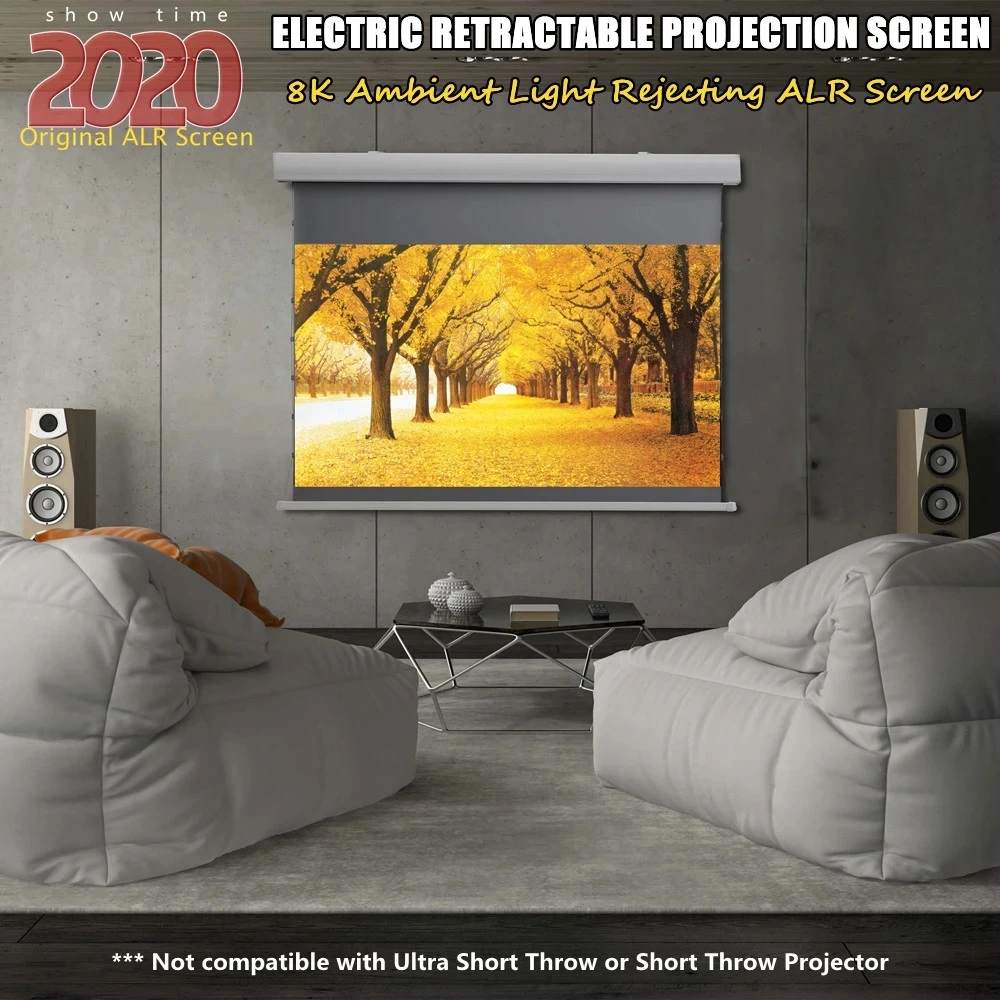 T2HALR ALR Electric Wall/Ceiling Tab Tensioned Projection Screen With 8K Ambient Light Rejecting Surface For Standar Projector